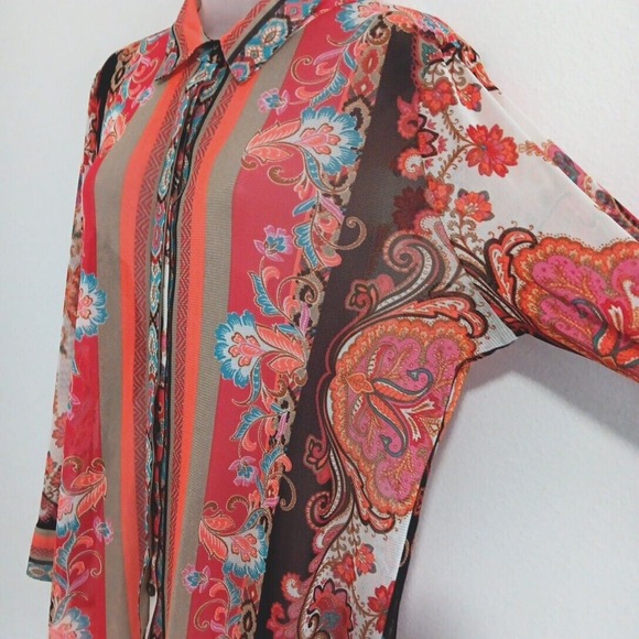 Chico's Travelers Tunic‎ Top 12/14 Large Lightweight Paisley Stretch Boho Bright - Picture 4 of 12